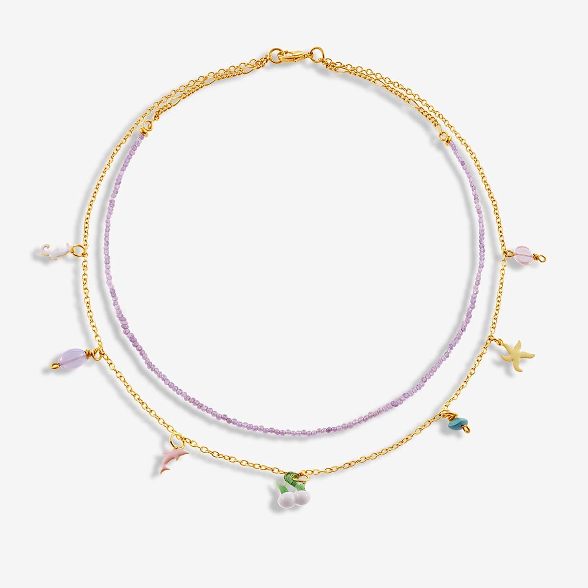 Ying Yang Necklace - Halskette - Lila - 18k vergoldet