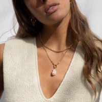 Vorschau: Medium Link + Big Closure + Keshi Pearl - Halsketten - 18k vergoldet