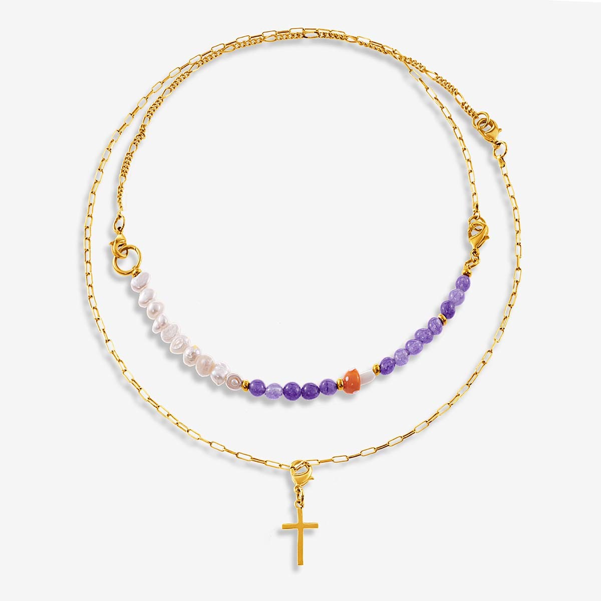 Rebel Rosary Necklace - Halsketten - Lila und Orange - 18k vergoldet