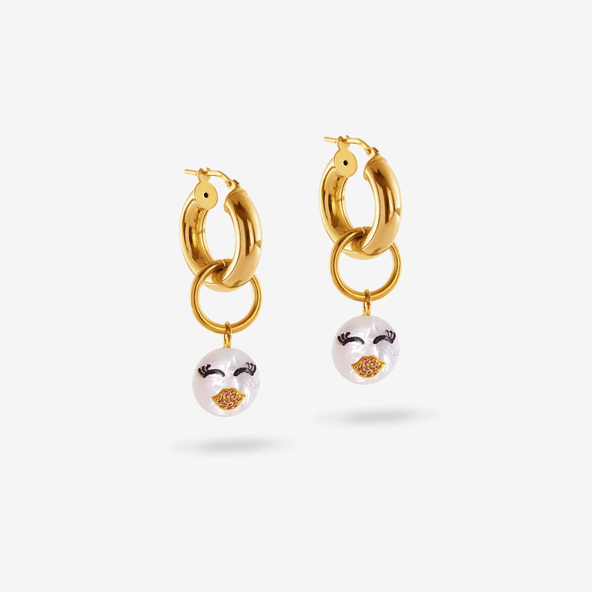 Rebel Lovely Hoops - Creolen - Weiß - 18k vergoldet
