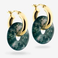 Vorschau: Round Creoles + Double Medium Moss Agate - Creolen - 18k vergoldet