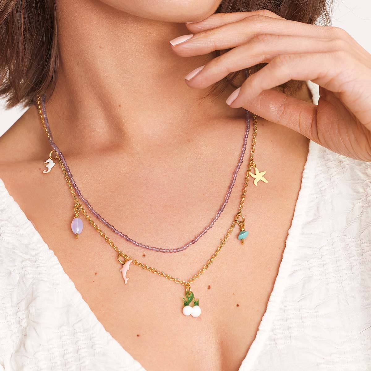 Ying Yang Necklace - Halskette - Lila - 18k vergoldet