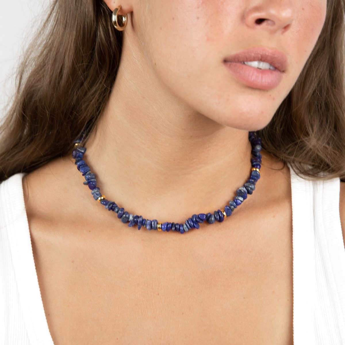 Blue Lapis Chain without Pearl - Halsketten - 18k vergoldet