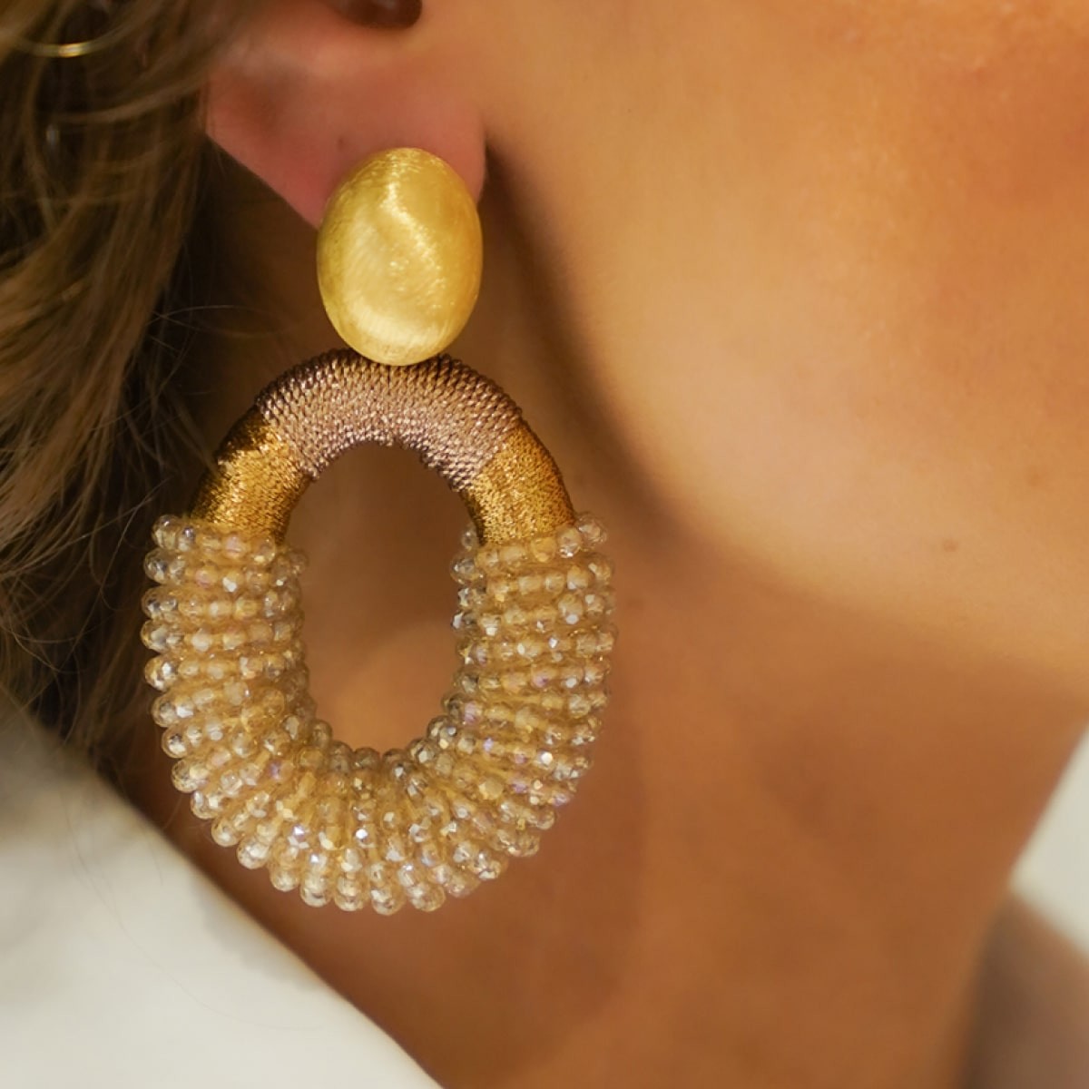 Champagne Earrings Yara Oval L - Ohrhänger - 18k vergoldet