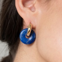 Vorschau: Round Creoles + Double Medium Blue Lapis - Creolen - 18k vergoldet