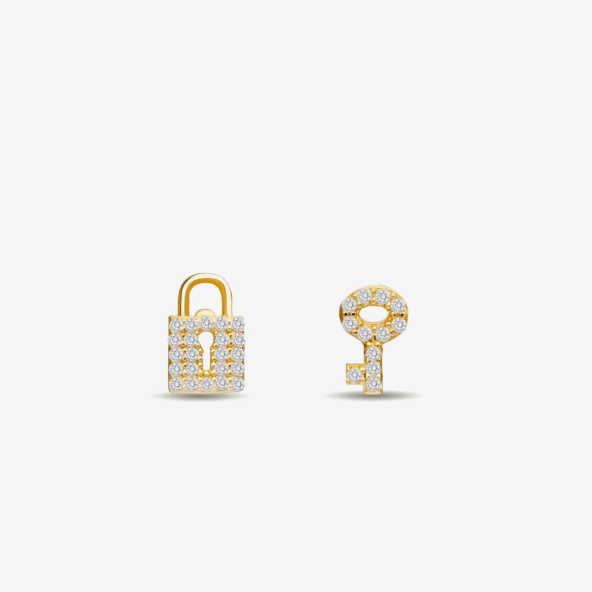 Diamond Pave Lock and Key - Ohrstecker - 14k Gold