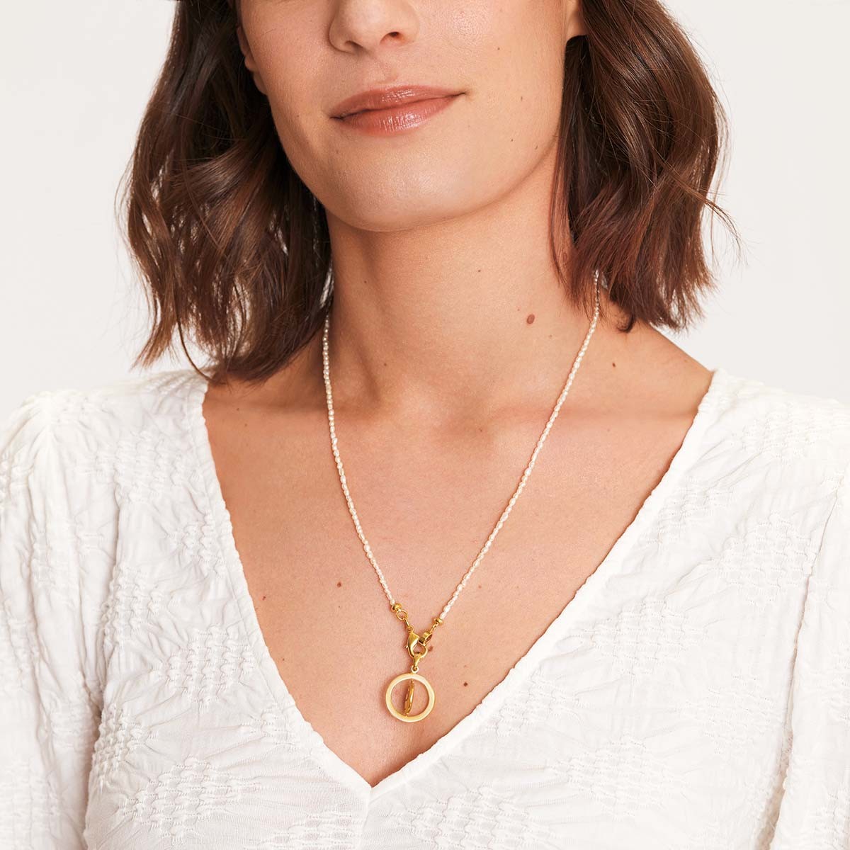 Spinning Necklace Mit Mushroom Und Alien - Halsketten - Weiß - 18k vergoldeU