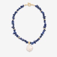 Vorschau: Blue Lapis Chain with Pearl - Halsketten - 18k vergoldet