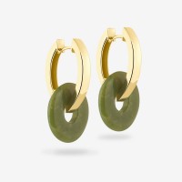 Vorschau: Oval Creoles + Double Medium Jade - Creolen - 18k vergoldet
