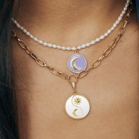 Vorschau: Gold White Dust Sparkling Eclipse Necklace - Halsketten - 18k vergoldet