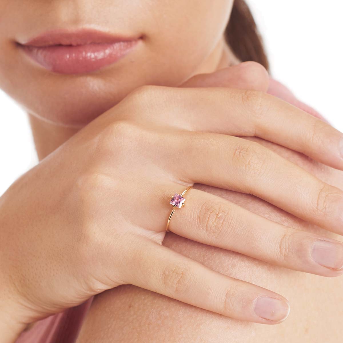Baby D Carre pink - Ring - 14k Gold