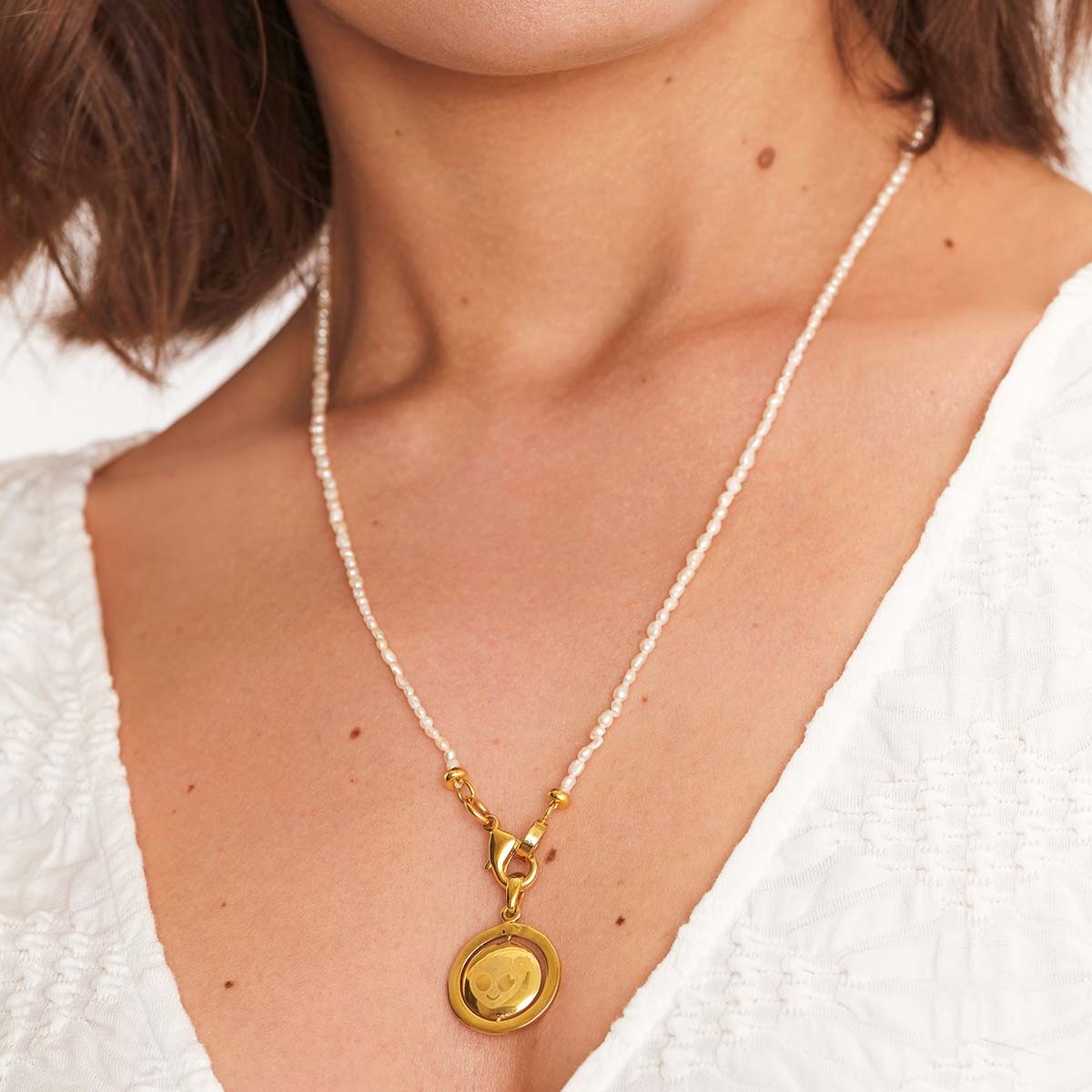 Spinning Necklace Mit Mushroom Und Alien - Halsketten - Weiß - 18k vergoldeU