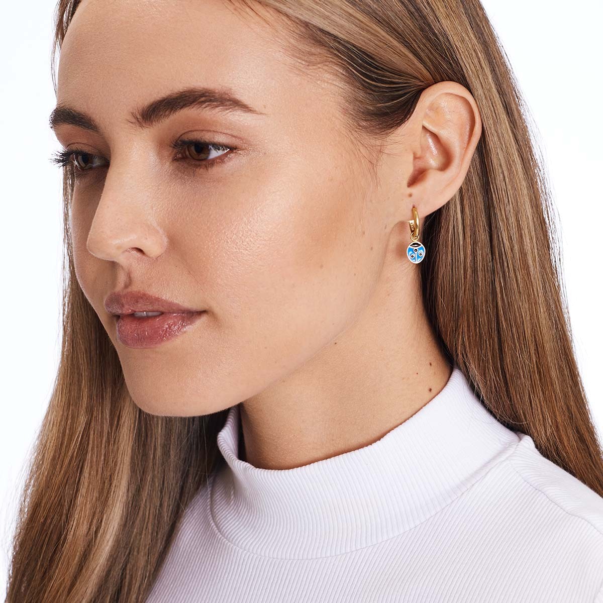 Ladybug Blue - Single Ohrring - 18k vergoldet
