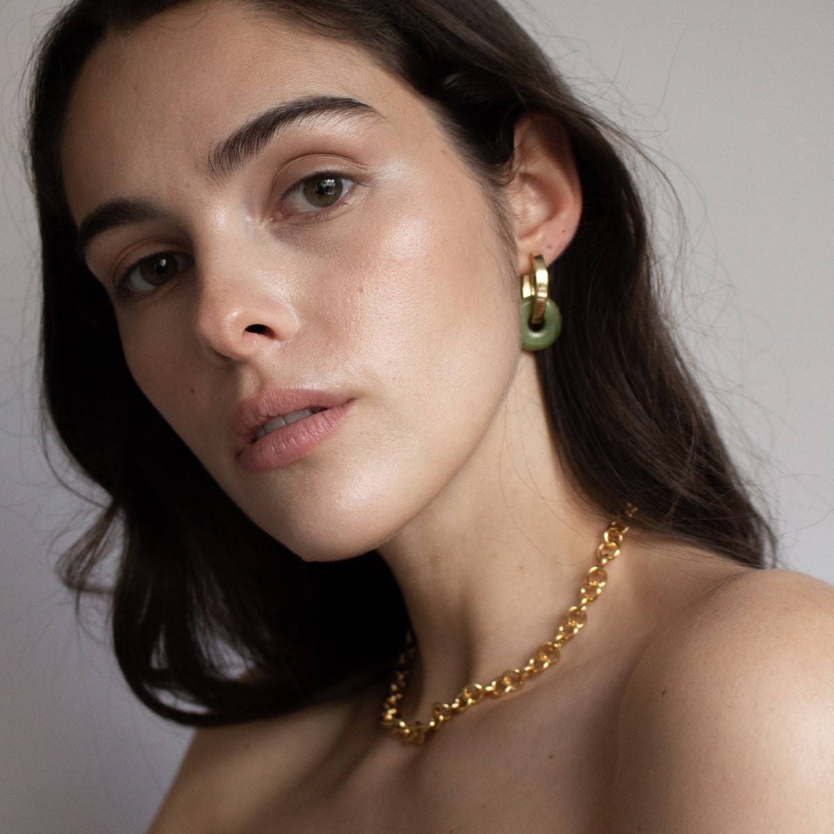 Oval Creoles + Double Medium Jade - Creolen - 18k vergoldet