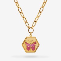 Vorschau: Fire Butterfly Pink - Halsketten - 18k vergoldet
