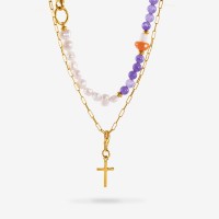 Vorschau: Rebel Rosary Necklace - Halsketten - Lila und Orange - 18k vergoldet