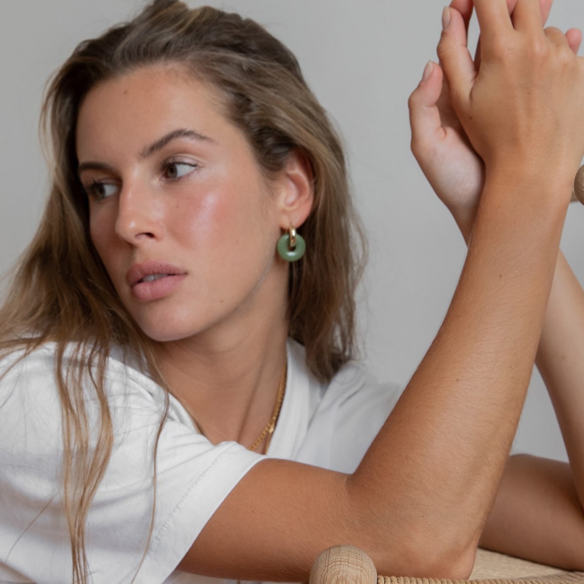 Round Creoles + Double Medium Jade - Creolen - 18k vergoldet