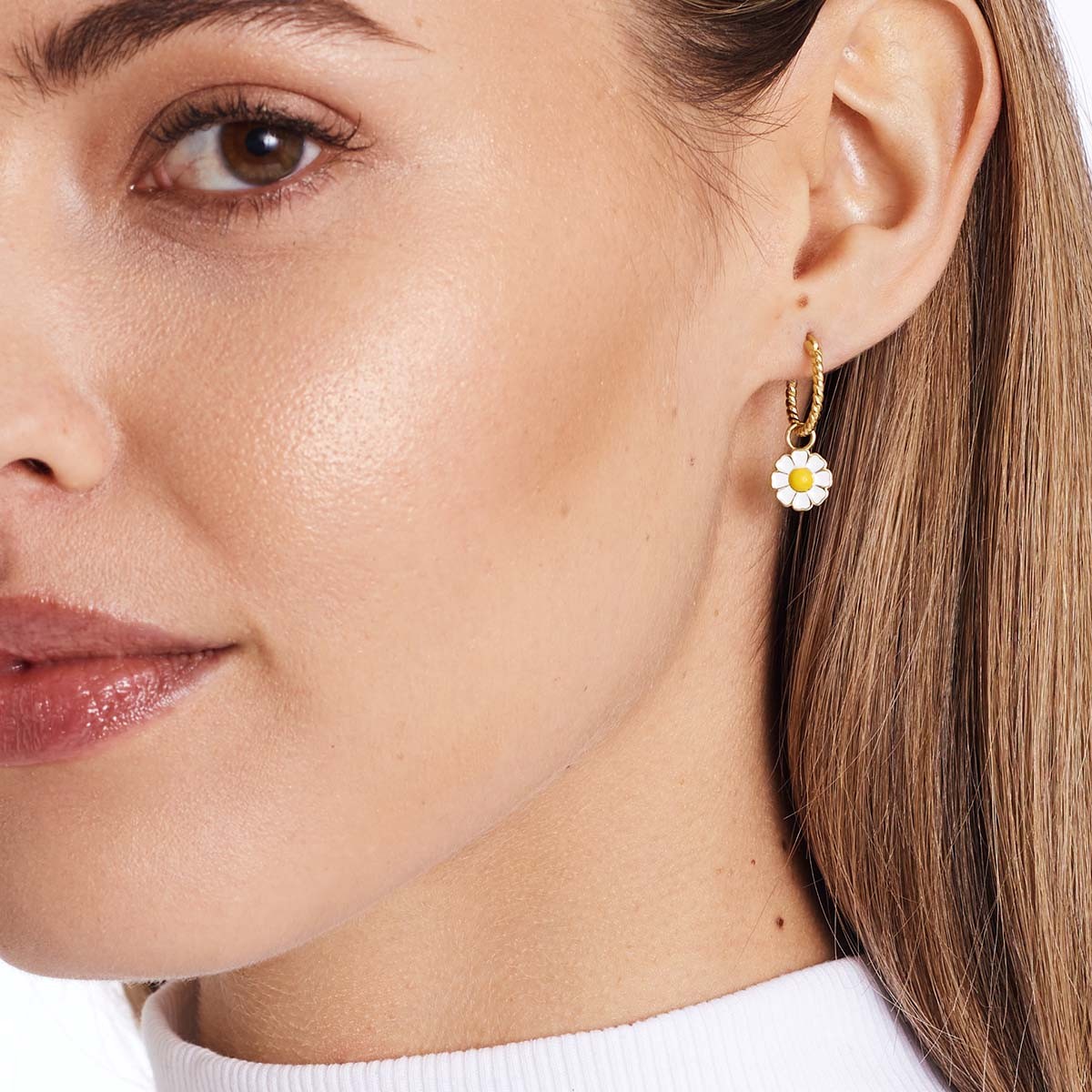 Daisy Rope White - Single Ohrring - 18k vergoldet