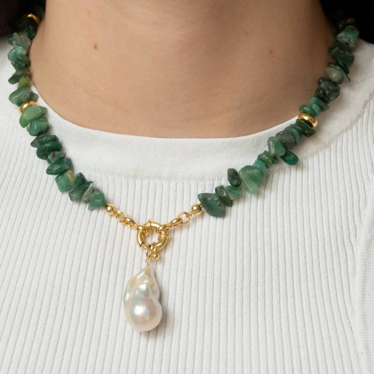 Prase Chain with Pearl - Halsketten - 18k vergoldet