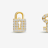 Vorschau: Diamond Pave Lock and Key - Ohrstecker - 14k Gold
