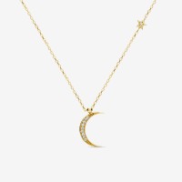 Vorschau: Diamond Crescent Moon and Star - Halskette - 14k Gold