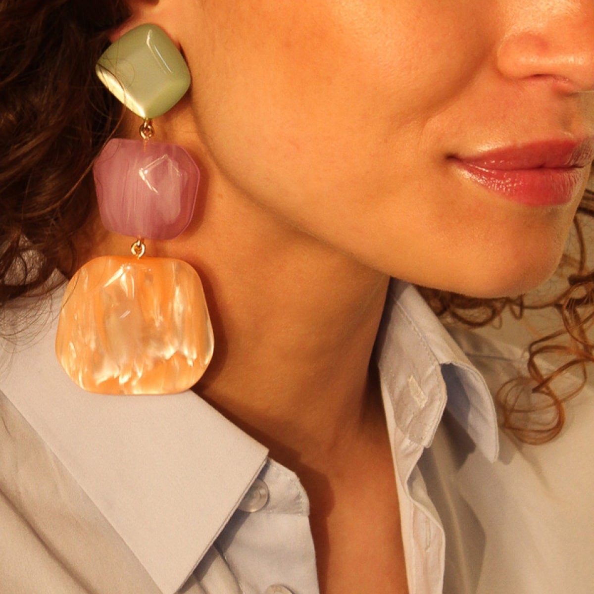 Mint Lilac Orange Earrings Lyra - Ohrringe - 18k vergoldet