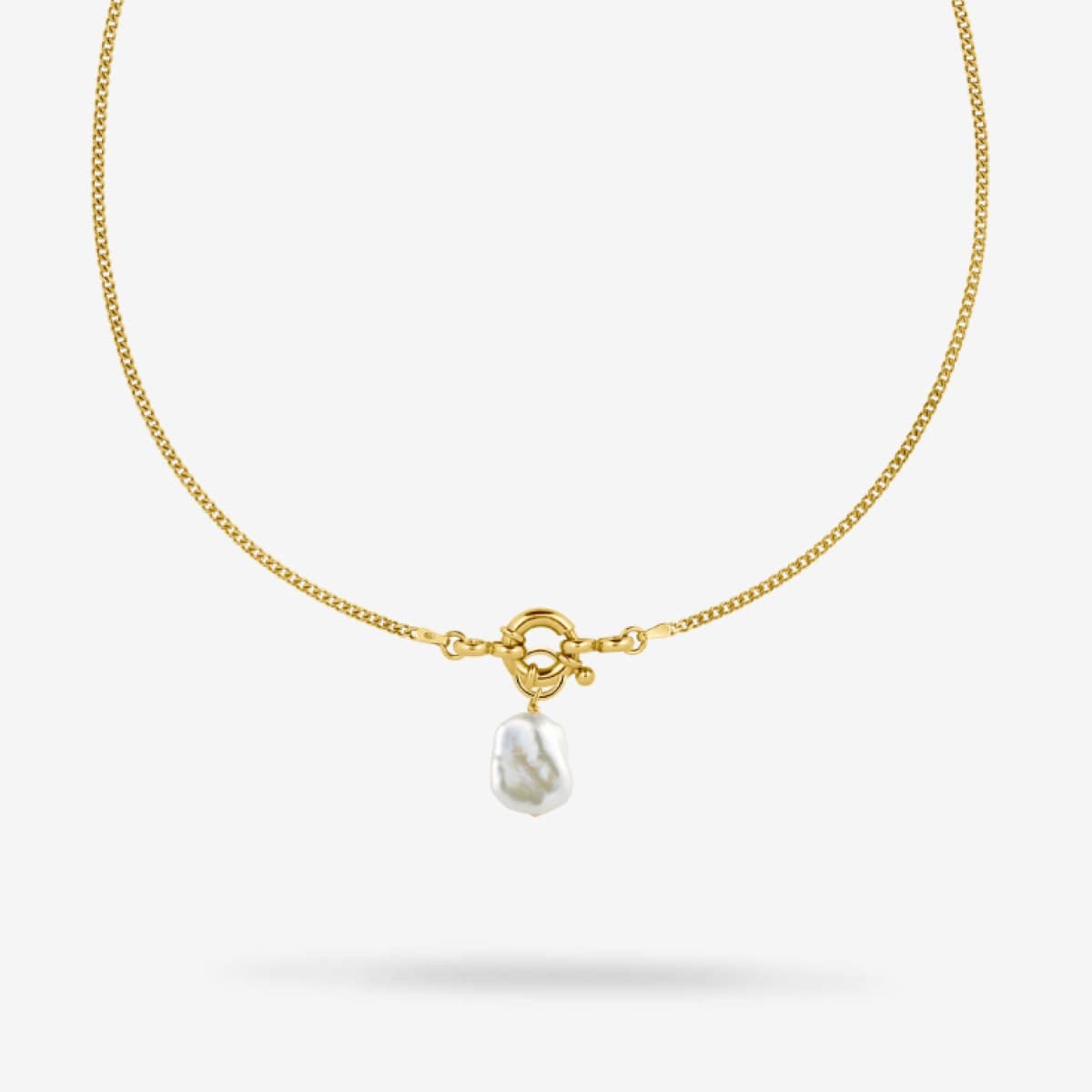 Medium Link + Big Closure + Keshi Pearl - Halsketten - 18k vergoldet