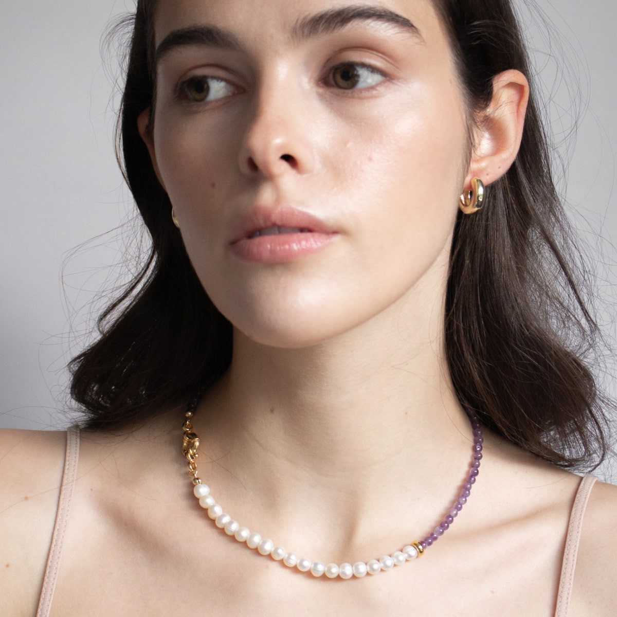 Pearl x Amethyst Chain - Halsketten - 18k vergoldet