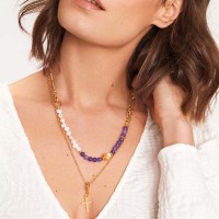 Vorschau: Rebel Rosary Necklace - Halsketten - Lila und Orange - 18k vergoldet