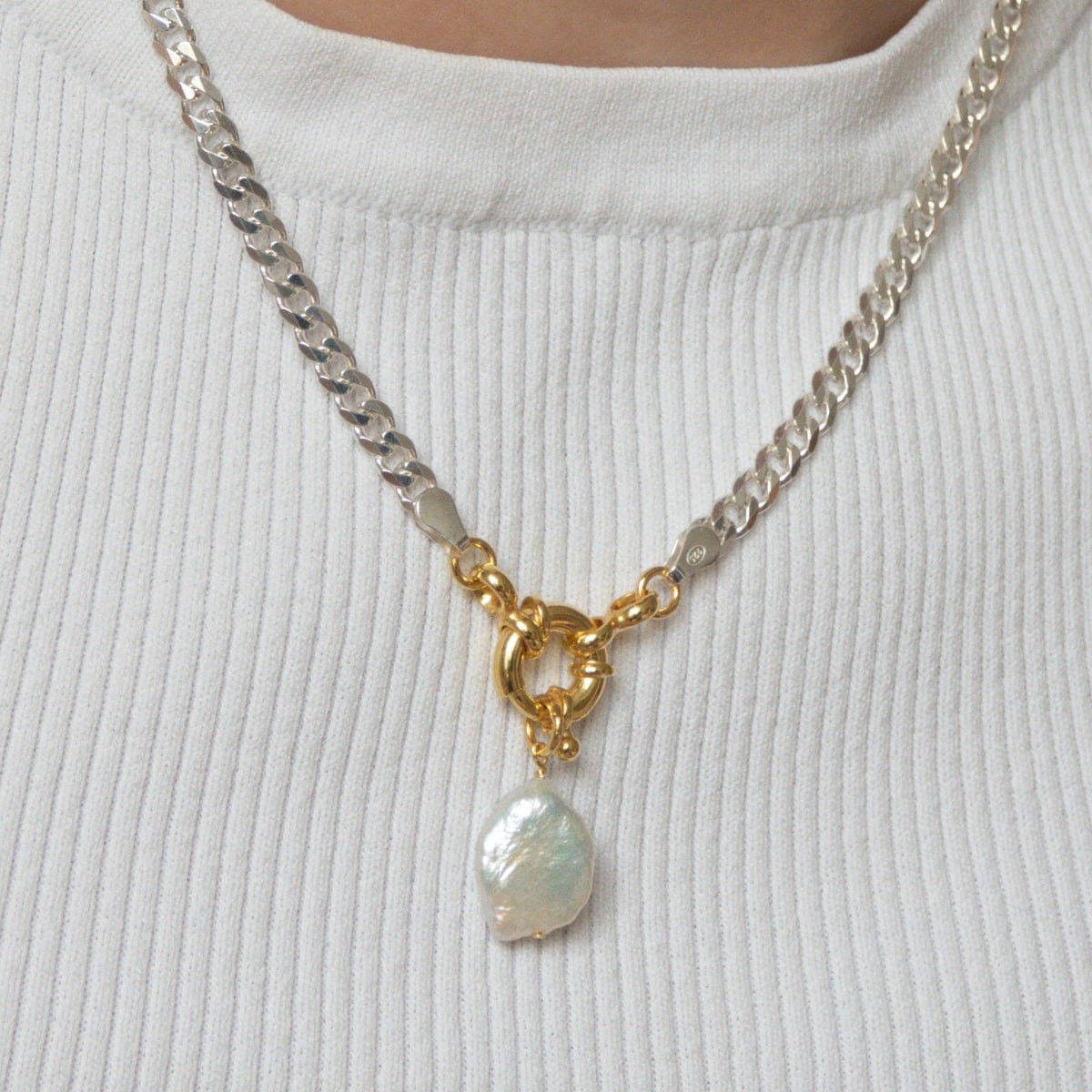 Bicolor Big Link + Keshi Pearl - Halsketten - Bicolor